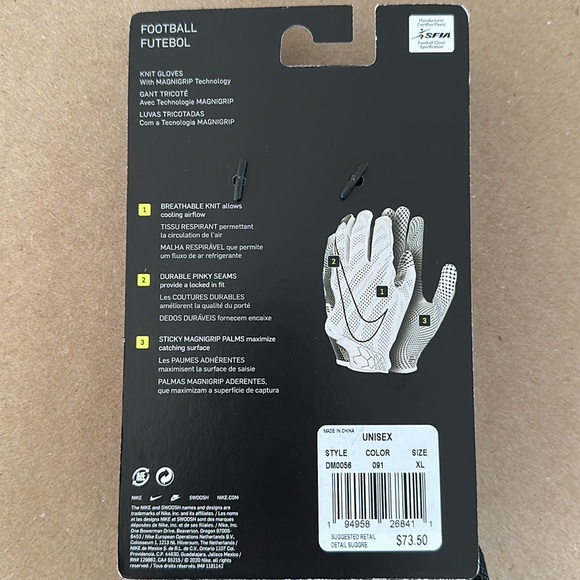 Nike Vapor Knit MagniGrip  Football Gloves Black White - Picture 3 of 3